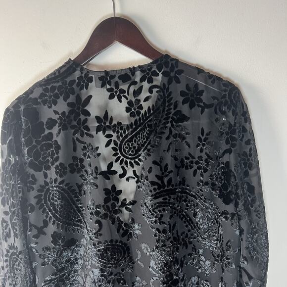 Chicos Black Velvet Burnout Top Open Front 2 XL Overlay Witchy Whimsigoth - Picture 10 of 10